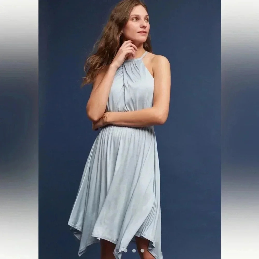 Anthropologie moulinette soeurs Rochelle halter dress medium sky blue jersey
